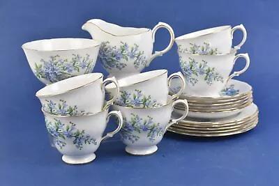 Buy Queen Anne Bone China Forget Me Not 19 Piece Tea Set Floral Pattern With Gilding • 9.99£