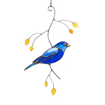 Buy INDIGO BUNTING Stained Glass Wall Hangings Bird Decor Custom Garden Suncatcher • 47.31£