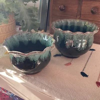 Buy Woburn Studio Bowls Vases Matched Pair Fantastic Abstract Green Glaze 11cm 12.5c • 45£