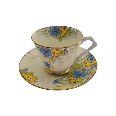 Buy Vintage Paragon Cup And Saucer White Gold Trim Yellow Blue Flowers Fine China • 18.99£