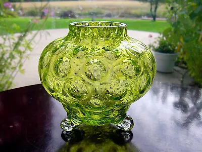 Buy ViCToRiAN Yellow Green Coin DoT OPTiC CRaCKLe ArT GLaSs Tri Footed Cabinet Vase • 52.82£