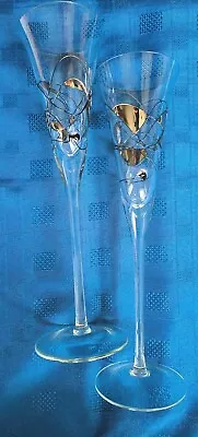 Buy 2 Elegant Yet Superb Art Deco Style  Tall Champagne Flute Glasses. • 5.50£