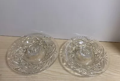 Buy 2 X Clear Cut Glass Round Saucer Style Candle Holders Starburst & Diamonds • 12£