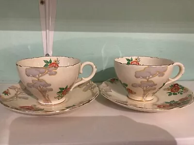 Buy Vintage Deco Royal Cauldon Cup And Saucer X2 ~ Tall Grey Trees And Flowers • 7£