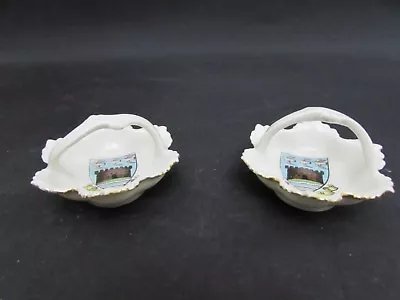 Buy 2 Czechoslovakia Porcelain Crested Ware Trinket Bowls, Sandown Crests • 12.95£