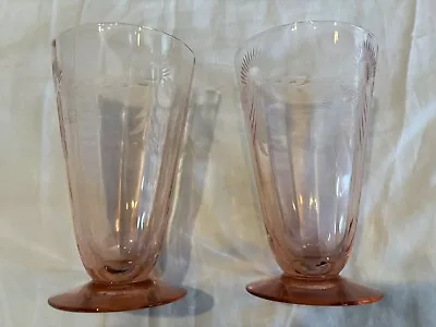 Buy Lot Of 2 Vintage 5” Pink Depression Glass Glasses • 23.71£