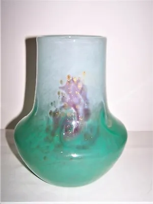 Buy Large Monart Turquoise Light Blue Glass Vase With Lilac Swirls & Gold Aventurine • 179£
