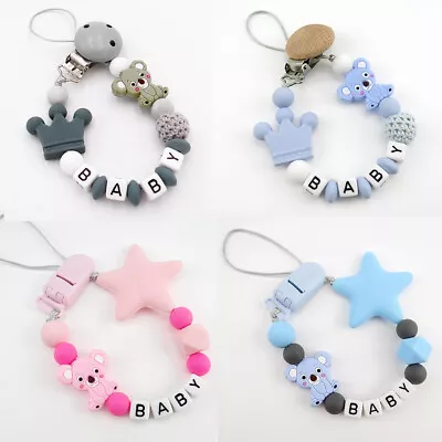 Buy Personalised Dummy Clips Silicone Pacifier Holder Soother Chain Baby Shower Gift • 5.58£