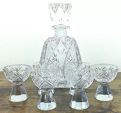 Buy Czech Hand Cut Crystal Glass Liqueur Service Decanter 6 Glasses 80+ Years Old • 8.50£