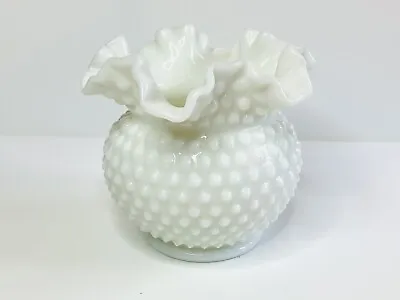 Buy Fenton Glass Rose Bowl White Milk Glass Hobnail Vase - Vintage • 24.02£