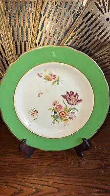 Buy ANTIQUE RIDGWAY PLATE Green Border And Pink Armour On The Back Floral • 25£