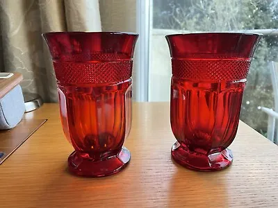 Buy Beautiful Pair Of Art Deco Red Pressed German Vases By Brockvitz 16.7cm H • 47.50£