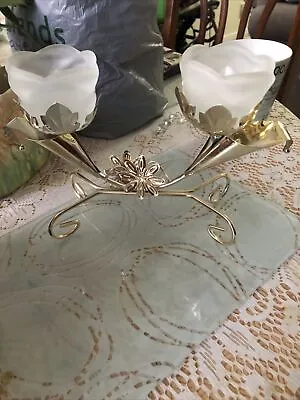 Buy Silver Coloured Candelabra With Rose Glass Tealight Candle Holders So Lovely! • 9.99£