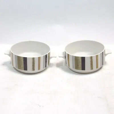 Buy 2x Midwinter Pottery Soup Bowl Staffordshire England Queensbury Stripe *DAMAGED* • 9.99£