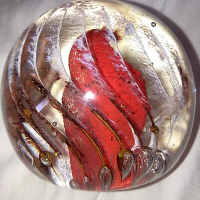 Buy Isle Of Wight Glass Paperweight Red Swirl • 8.96£