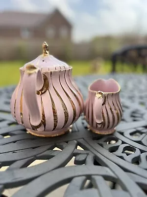Buy Vintage Pink & Gold Swirl Design Sadler Teapot & Milk Jug • 20£