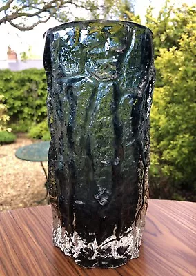 Buy Whitefriars Geoffrey Baxter Glass Bark Vase Pewter/Blue 22.5cm • 195£