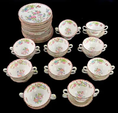 Buy 15 Antique English Porcelain Minton Bird Flower Pattern Bouillon Cups & Saucers • 462.61£