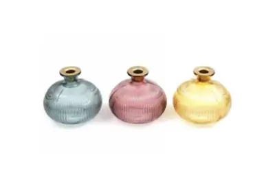 Buy Coloured Glass Candle Holder, Glass Candlesticks, Ribbed Bottle Bud Vases • 8£