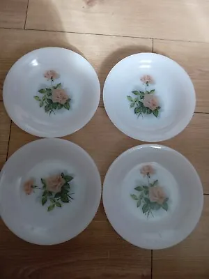 Buy 4 X Vintage Arcopal Milk Glass Rose Pattern Shallow Bowls  8.5  • 4.99£