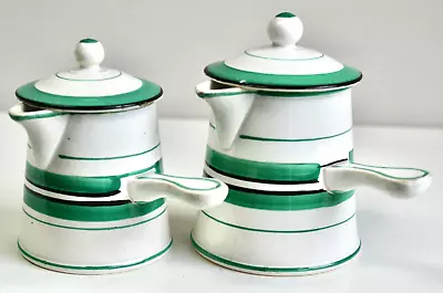 Buy Pair Antique Ceramic French Lidded Sauce Pots By Opaque De Sarreguemines, C1900 • 22£