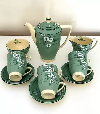 Buy Vintage Art Deco John Wadsworth Floral Mint Green Minton Solano Ware Coffee Set • 149£
