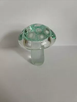 Buy Vintage Glass Mushroom Iridescent Green Paperweight With White Spots Height 9cm • 24.99£