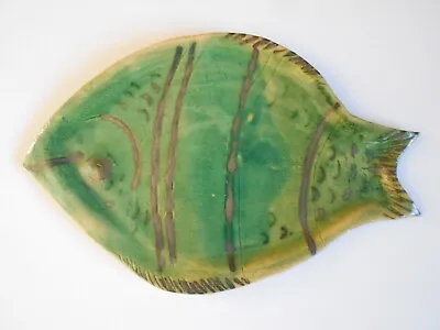 Buy Vintage Studio Pottery Hand Painted Green Fish Plate Signed On Back D.a ? • 35£