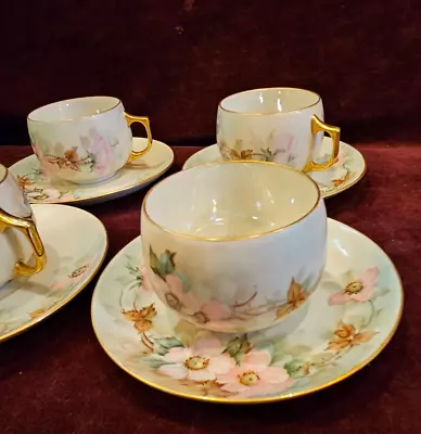 Buy Thomas Bavaria Set Of 4 Cups & Saucers Pink Flowers Hand Painted Artist Signed • 48.03£