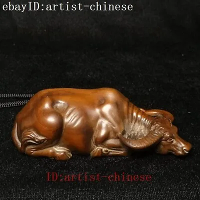 Buy L 4 Inch Old Chinese Boxwood Carved Ox Bull Figure Statue Netsuke Ornament Gift • 23.99£