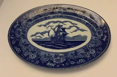 Buy Vintage Blue White Platter, Mayflower Thanksgiving, China. • 38.43£