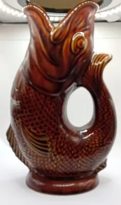 Buy 🐞Vintage Dartmouth Devon Brown Fish Glug Jug Gurgle Vase🐞 9 Inch • 10.50£