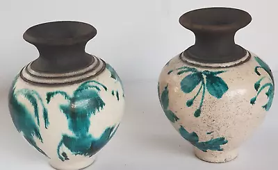 Buy Black Pottery Glazed Vase Vintage Studio Pottery Signed X 2 • 75.22£