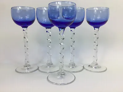 Buy Set Of 5 Liqueur Glasses Cobalt Blue And Clear Twisted Stemmed Tall • 34.73£