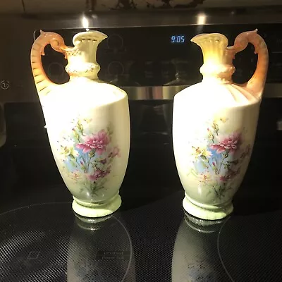 Buy RARE FIND ~ PAIR Austrian Royal Floretta Ware Pottery Hand Painted Vases~ Ewers • 137.51£