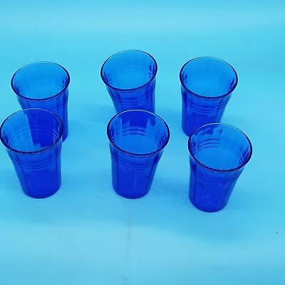 Buy Set Of 6 Hazel Atlas Cobalt Blue New Century 4” Water Tumbler Depression Glass • 67.31£