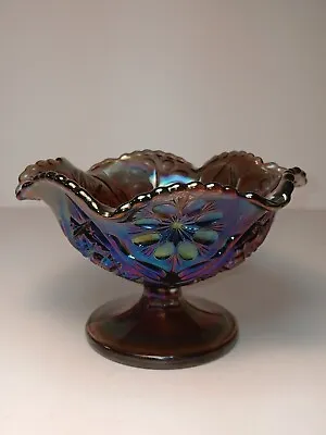 Buy Imperial Carnival Glass Dish Amethyst Flowers Hobstar Pinwheels Fluted Sawtooth  • 42.67£