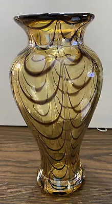 Buy Vintage 1970’s Pulled Feather Amber Brown Vase Hand Blown Vase • 80.64£