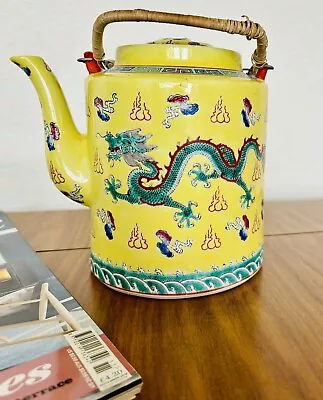 Buy Porcelain Teapot 2 Dragon Yellow 5 Toe JINGDEZHEN Porcelain Chinese Teapot 1900s • 25£