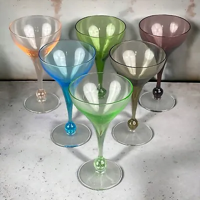 Buy Set Of 6 Colorful Harlequin 6”Tall Wine Champagne Glasses Mid Century Modern • 56.20£