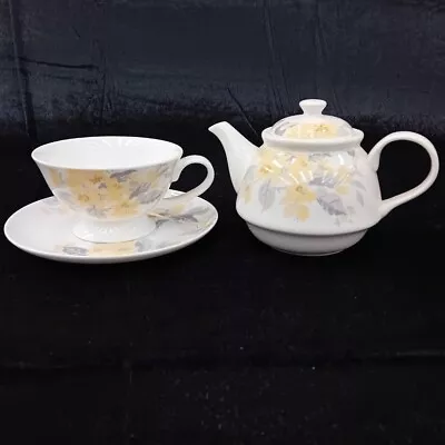 Buy Laura Ashley Tea Set For One Yellow And Grey Floral FLT06-SG • 7.99£