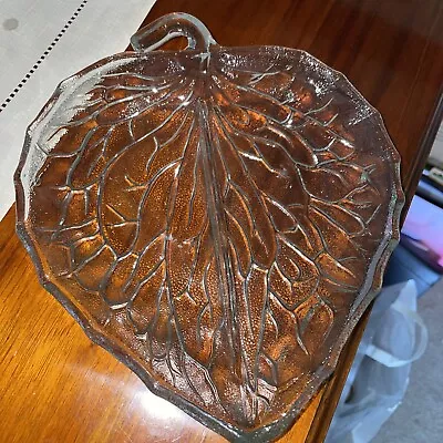 Buy Vintage Art Deco Bagley Cocktail Time Glass Leaf Shaped Nibbles Divided Dish • 2.99£