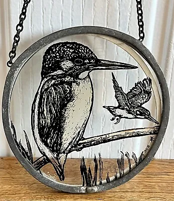 Buy Vintage Stained Glass Roundel Suncatcher Kingfisher Bird 1981 Lead Surround 4” • 10£