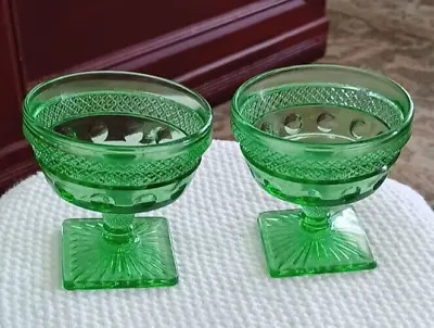 Buy Vintage Green Depression Glass Sherbet / Dessert Dishes - Pair • 11.42£