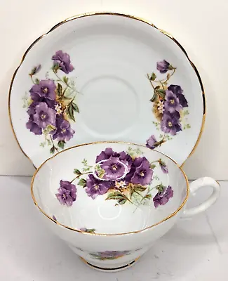Buy Vintage Stanley English Bone China Teacup Saucer Violet Purple Floral Gilt • 13.77£