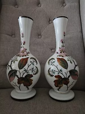 Buy Rare Franz Pallome Konig Edwardian Handpainted Antique Glass Vase Pair 30cmx9cm • 65£