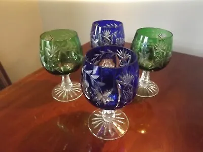 Buy Four Multi Coloured  Green / Blue  Bohemian Small Brandy Or  Liqueur  Glasses 4 • 39£
