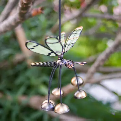 Buy Glass Wing Glow In The Dark Dragonfly Bobbin' Bells Wind Chimes Hanging Ornament • 7.99£