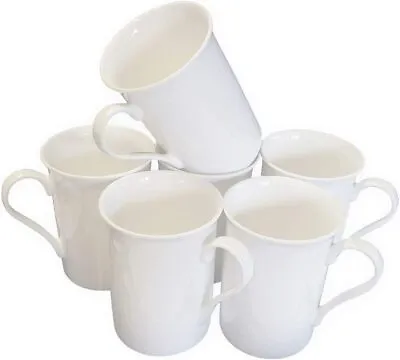 Buy Set Of 6 Fine Bone China Mugs Gift Boxed Glossy White Cups • 29.85£
