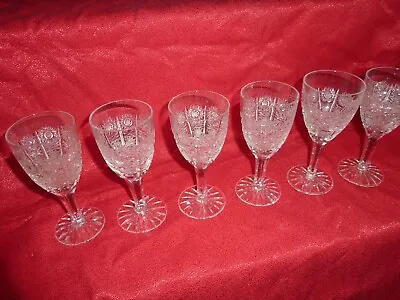 Buy Set Of Six Bohemian/czech 14cm Wine Glasses With Brillant Cut Star Petal? Design • 120£